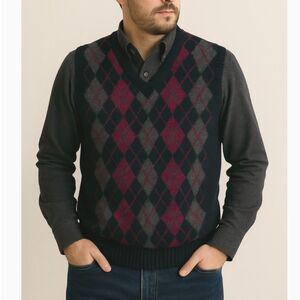 Christopher Hayes Shetland Wool Argyle Sweater Vest Mens L Vtg Preppy Academia